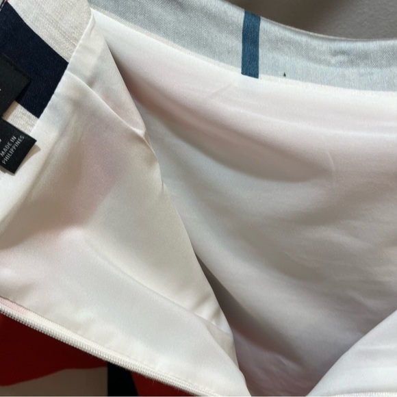 Ann Taylor Picnic Striped Linen Skirt w/Flounce Hem Ivory & Red Orange Sz 8 - Picture 8 of 12